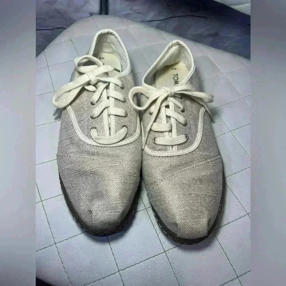 TOMS Rose Gold Cream Hemp Canvas Lace-Up Sneakers Size 8 - Picture 1 of 4